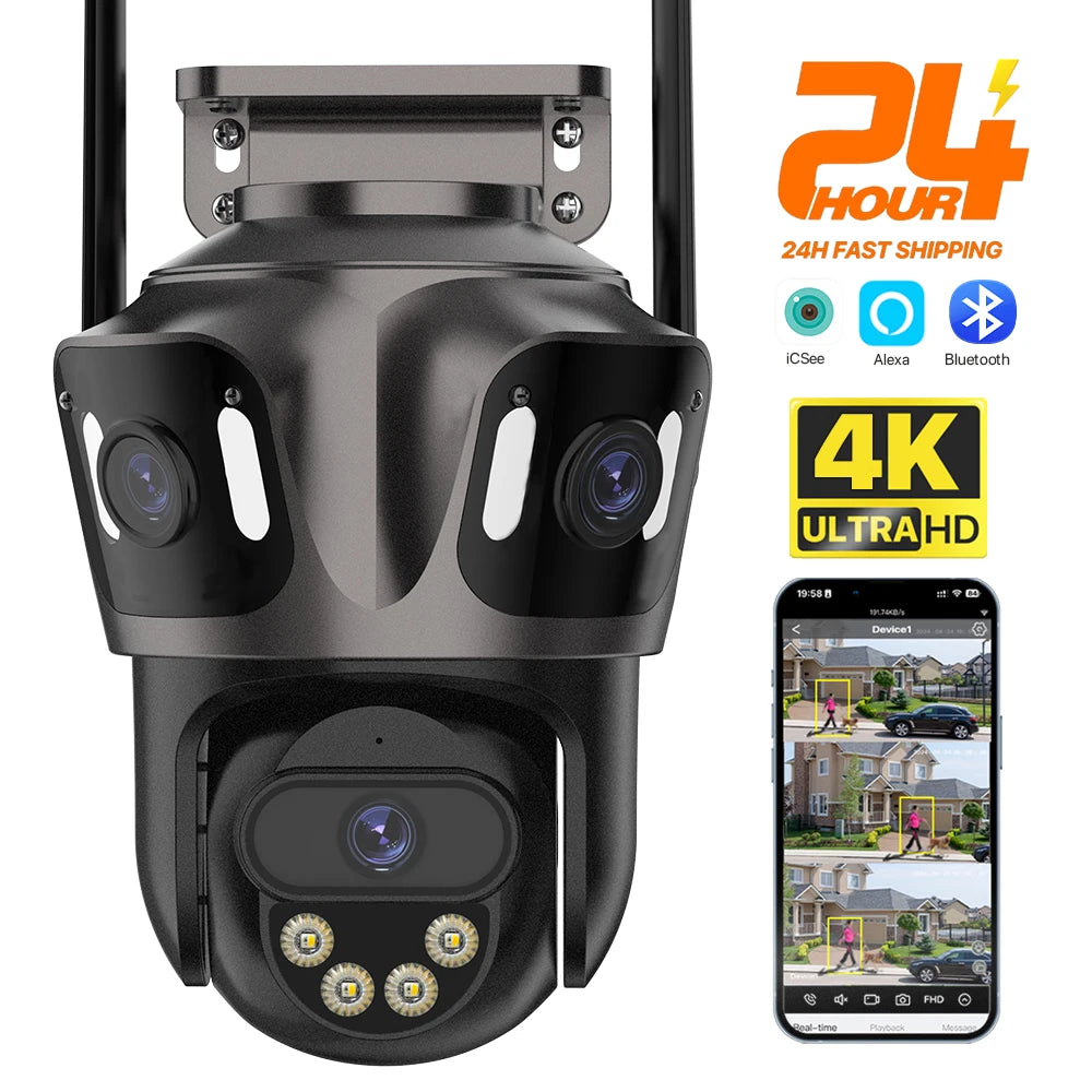 4K Dual-Lens Outdoor WiFi Camera – AI Human Detection, PTZ, IP66 Waterproof, iCSee App