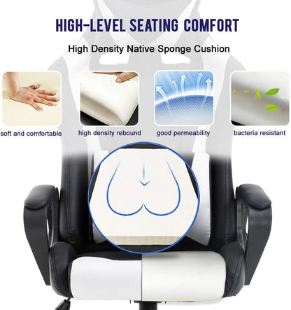 Ergonomic Gaming Chair White With Lumbar Support High Back
