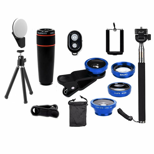 11 in 1 Smartphone Camera Lens & Selfie Kit Zoom Light Tripod & More