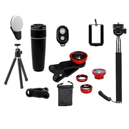 11 in 1 Smartphone Camera Lens & Selfie Kit Zoom Light Tripod & More