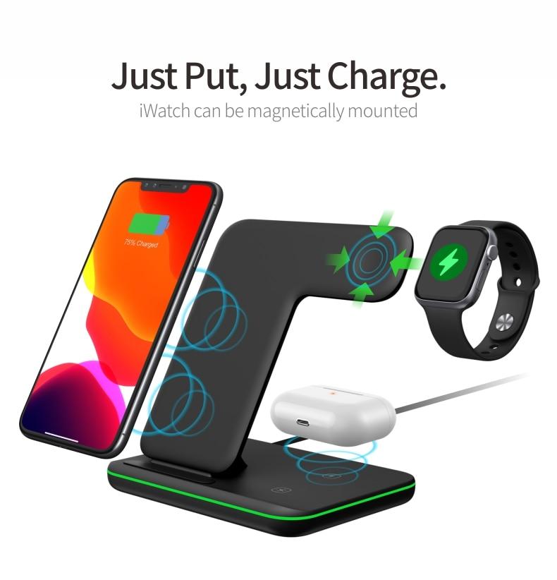 Ninja 15W 3 in 1 Wireless Charging Station for Phone, Watch, and Earbuds
