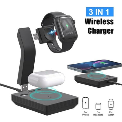 Ninja 15W 3 in 1 Wireless Charging Station for Phone, Watch, and Earbuds