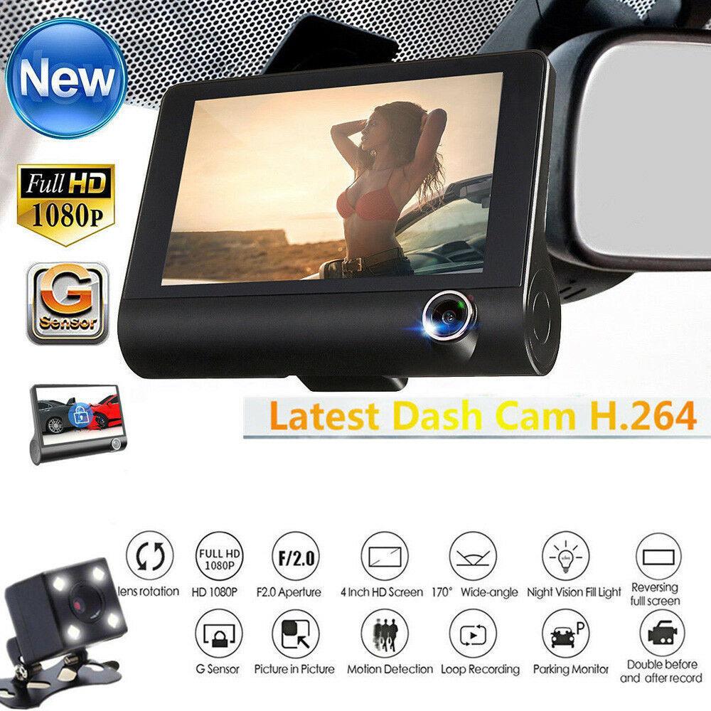 Triple Lens 1080P Dash Cam with Rear & Interior View 4" Display