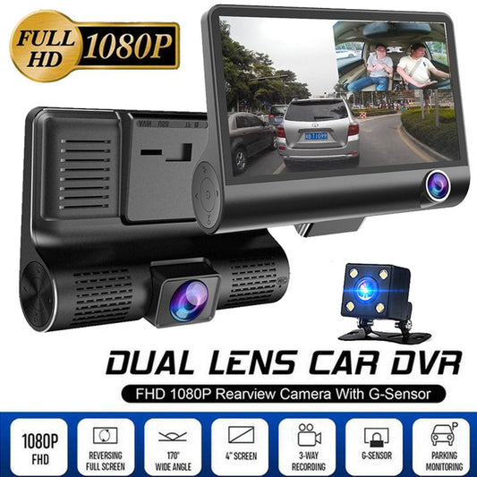 Triple Lens 1080P Dash Cam with Rear & Interior View 4" Display