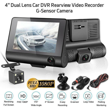 Triple Lens 1080P Dash Cam with Rear & Interior View 4" Display