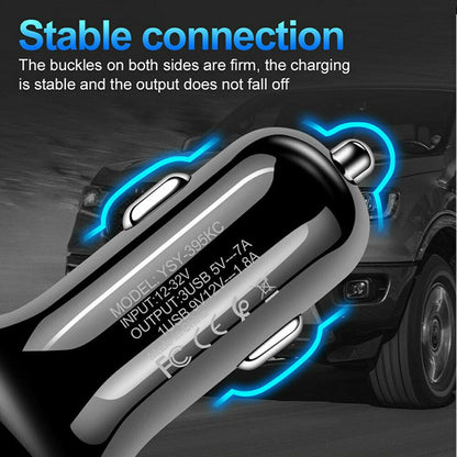 3 Port Fast Car Charger with LED + 3 in 1 Charging Cable Combo Silver