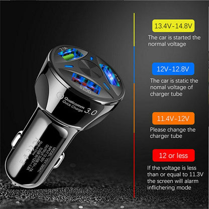 3 Port Fast Car Charger with LED + 3 in 1 Charging Cable Combo Silver